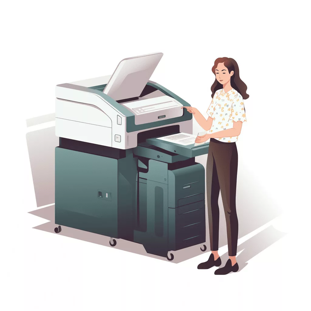 Femme qui imprimante avec imprimante en location